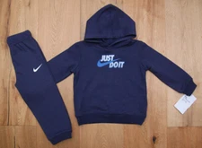 Nike Baby Boy Hooded Sweatshirt & Jogging Pants Set ~Navy Blue, Blue & White~24M