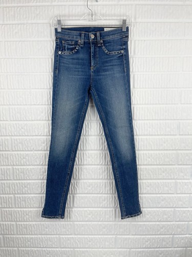 Rag & Bone Jeans Size 24 High Rise Skinny 10 Inch Capri Studded Blue Revolve - Picture 2 of 10