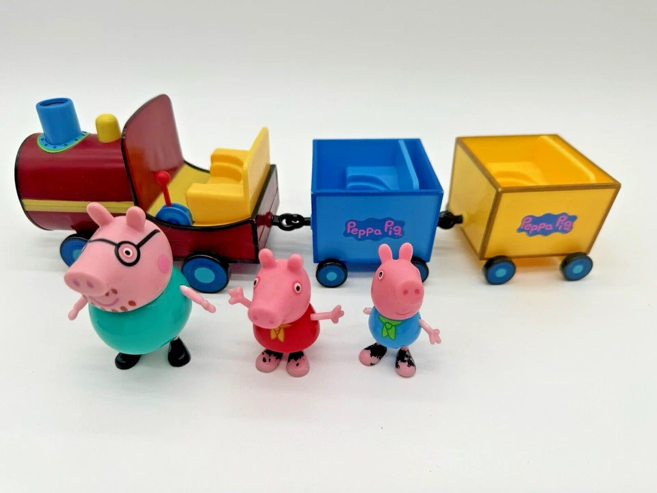 LOTE de Peppa Pig en el tren del abuelo conjunto sonido hablando 3 figuras + libro + peluche Foto 2 de 4