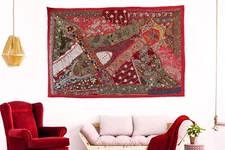 Wall Décor Tapestry Vintage Embroidered Ethnic Beaded Hand work Wall Hanging