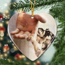 Schnauzer Take My Hand God Jesus Heart Shaped Ceramic Ornament