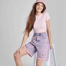 New Wild Fable Women's Size 14/32 Pink Acid Wash High Rise Bermuda Denim Shorts