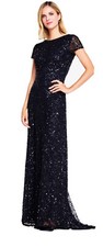 Adrianna Papell Navy Floor-length Sequined   Gown Sz 10 NWT