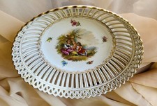 Antique Dresden Carl Thieme Reticulated Painted Scenic Porcelain Bowl