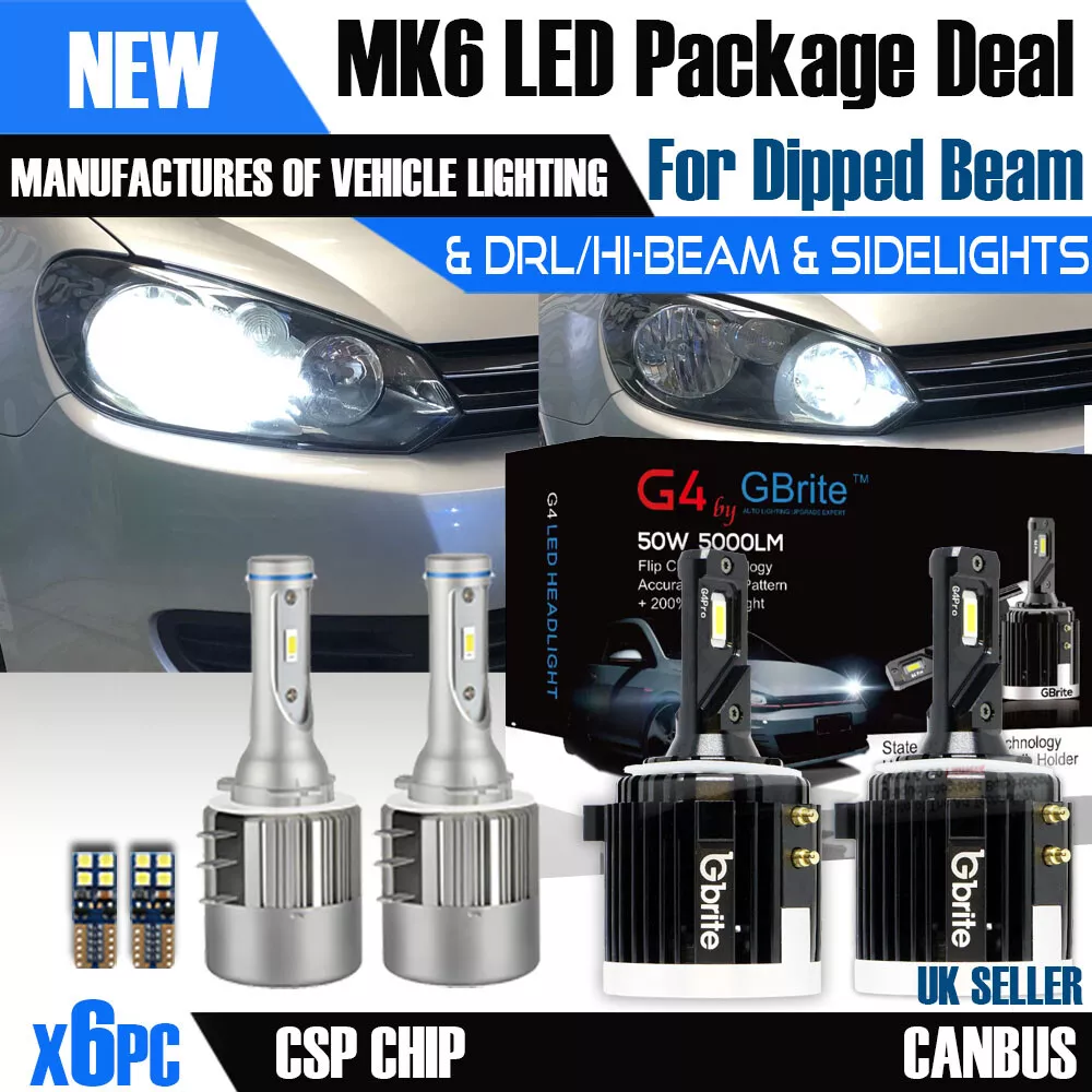 VW GOLF MK6 LED H7 H15 HEADLIGHT BULB PACKAGE DRL HIGHBEAM FLASH