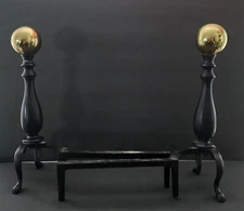 Antique 19th Century  Brass Ball Topped, Hand Forged Billets Original Hardware