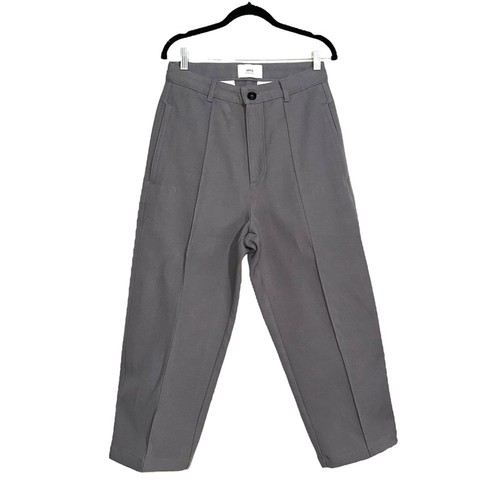 AMI, Ami Paris Gray Pintuck Cotton Cropped High Rise Pants MEDIUM