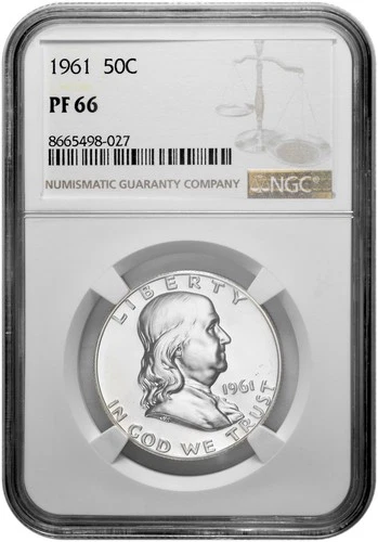 1961 50C Proof Silver Franklin Half Dollar NGC Graded PF 66 in New Holder