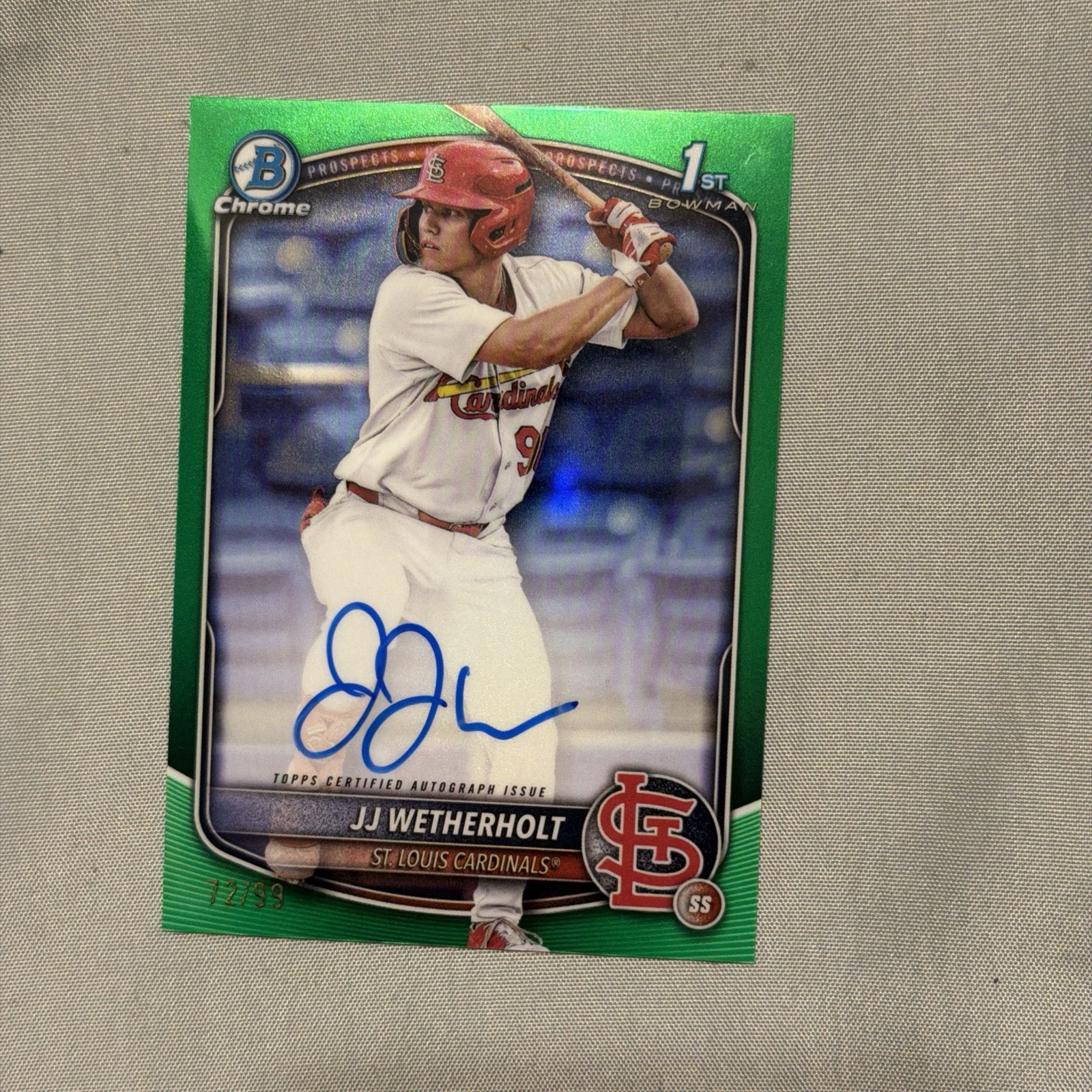 2025 Bowman Chrome Prospect auto JJ Wetherholt green refactor 72/99 #CPA-JW