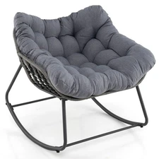 Outdoor Rocking Chair Oversized Patio PE Wicker Egg Chair Rattan Lounge Chair