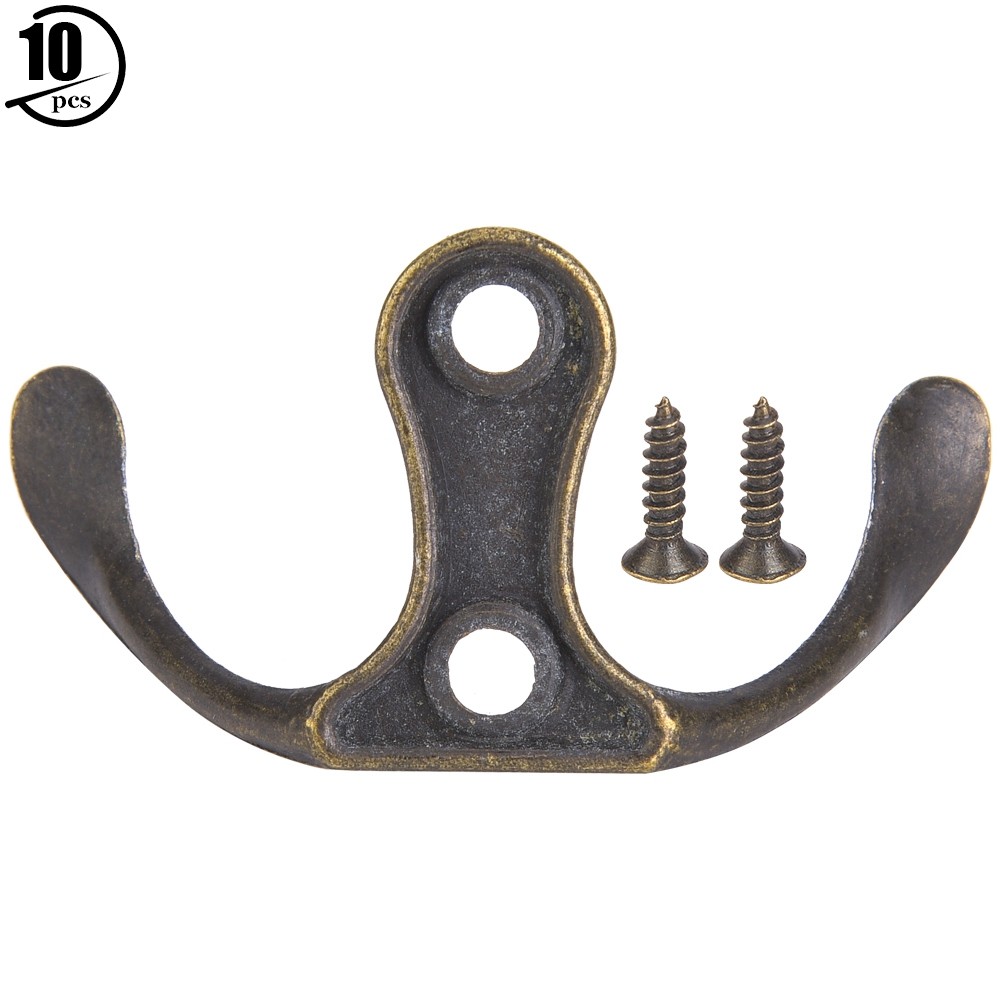 10Pcs Retro Hook Hanger Cyan Bronze Zinc Alloy Wall Mounted Clothes Hanging