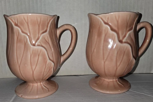 VINTAGE Set of 2 PINK Metlox Poppytrail Lotus CABBAGE Footed Coffee Mug Tea Cup