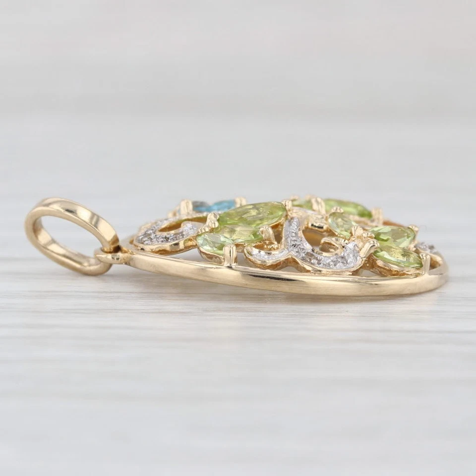1.38ctw Peridot Topaz Citrine Floral Pendant 14k Yellow Gold - Image 3 of 4