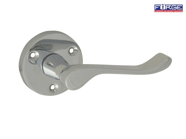 Door Handle Chrome Finish Lever on Rose Gable : Forge FGEHLORGABCH