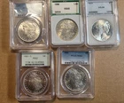 Lot of (5) Graded MS61 to MS65 Morgan and Peace Dollar Coins.