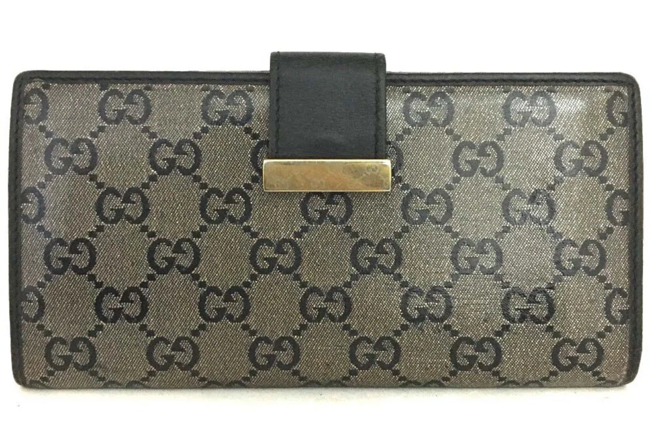 GUCCI GG Portafoglio lungo bif in pelle rivestita di cristallo blu navy