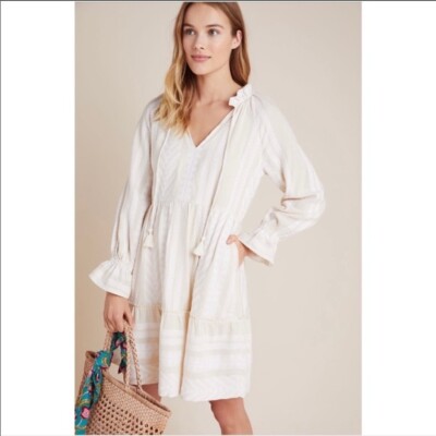 NWT Anthropologie Women's PETITE tunic cream dress POCKETS