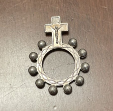 Finger Rosary Ring Silver Tone Made In Italy Catholic Prayer Crucifix Vtg