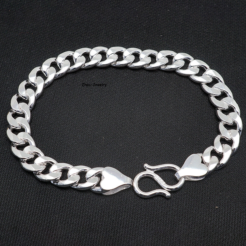 Pure S999 Fine Silver Chain Women Men 10mmW Curb Link