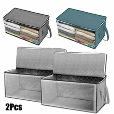 2 PCS Clothes Storage Bags Ziped Organizer Underbed Wardrobe Cube Boxes Closet