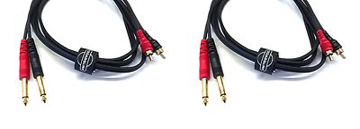 2 PACK 6' FT FOOT FEET Dual Patch 1/4'' MALE TO RCA SPEAKER CABLE cords DJ PA