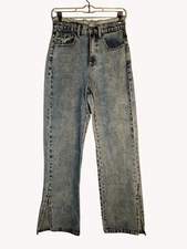 Shein Jeans 2 Raw Waist High Rise Split Cuff Stonewash Straight