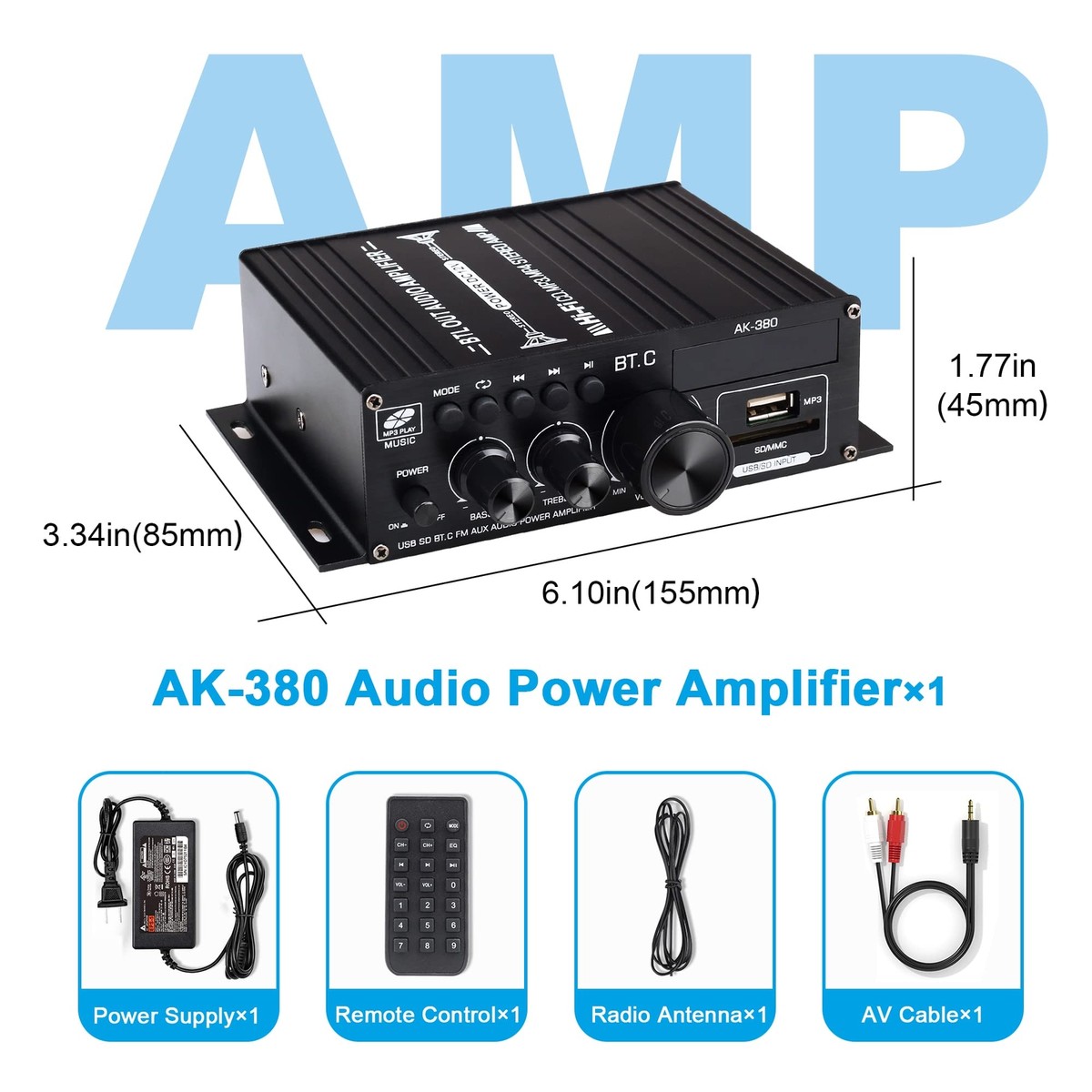 Ak380 Bluetooth Amplifier With Remote Control Function 2.0
