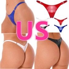 Woman Wetlook High Cut Thong Briefs Cheeky Panties Leather Underwear Lingerie