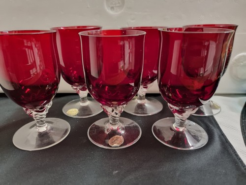 6 Vintage Ruby Red Glasses/desert Cups Crystal Bohemia. Czechoslovakia 1950’s. - Picture 2 of 4