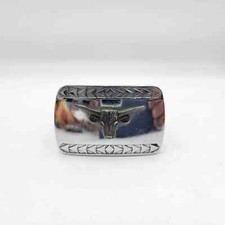 Vintage Silver Longhorn Bull Belt Buckle