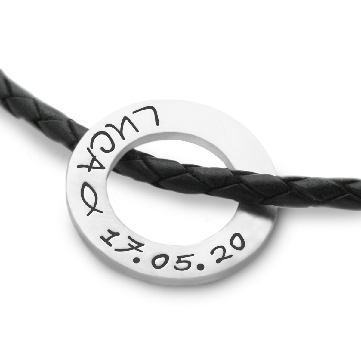 Lederkette zur Konfirmation Kommunion MESSAGE RINGS ICHTHYS 925 Silberschmuck