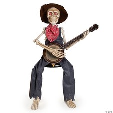 39" Skeleton Playing Banjo Talking Animated Halloween Decor Haunt Prop Spirit
