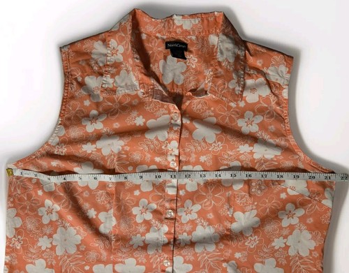 Blusa Top NorthCrest Para Mujer Sin Mangas Melocotón Floral Hibisco Hawaiano Talla XL - Imagen 5 de 7