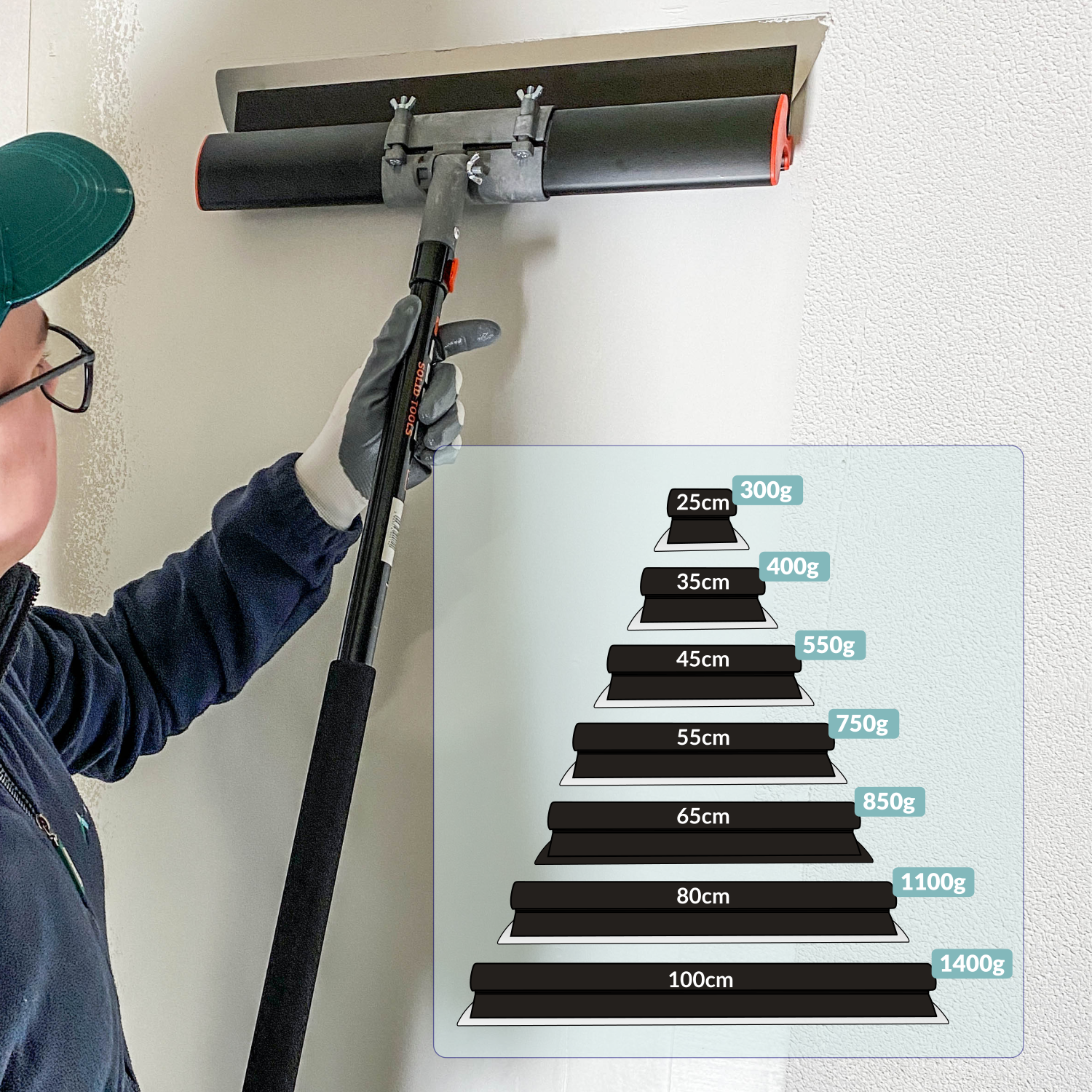 Spachtel Maschine SOLID PROFI SET - Flächenspachtel Edelstahl Mit Aluminium Teleskopstange Und Stielaufnahme Für Spachtel - MADE IN EU (Flächenspachtel Set 55cm Flächenspachtel Set Profi