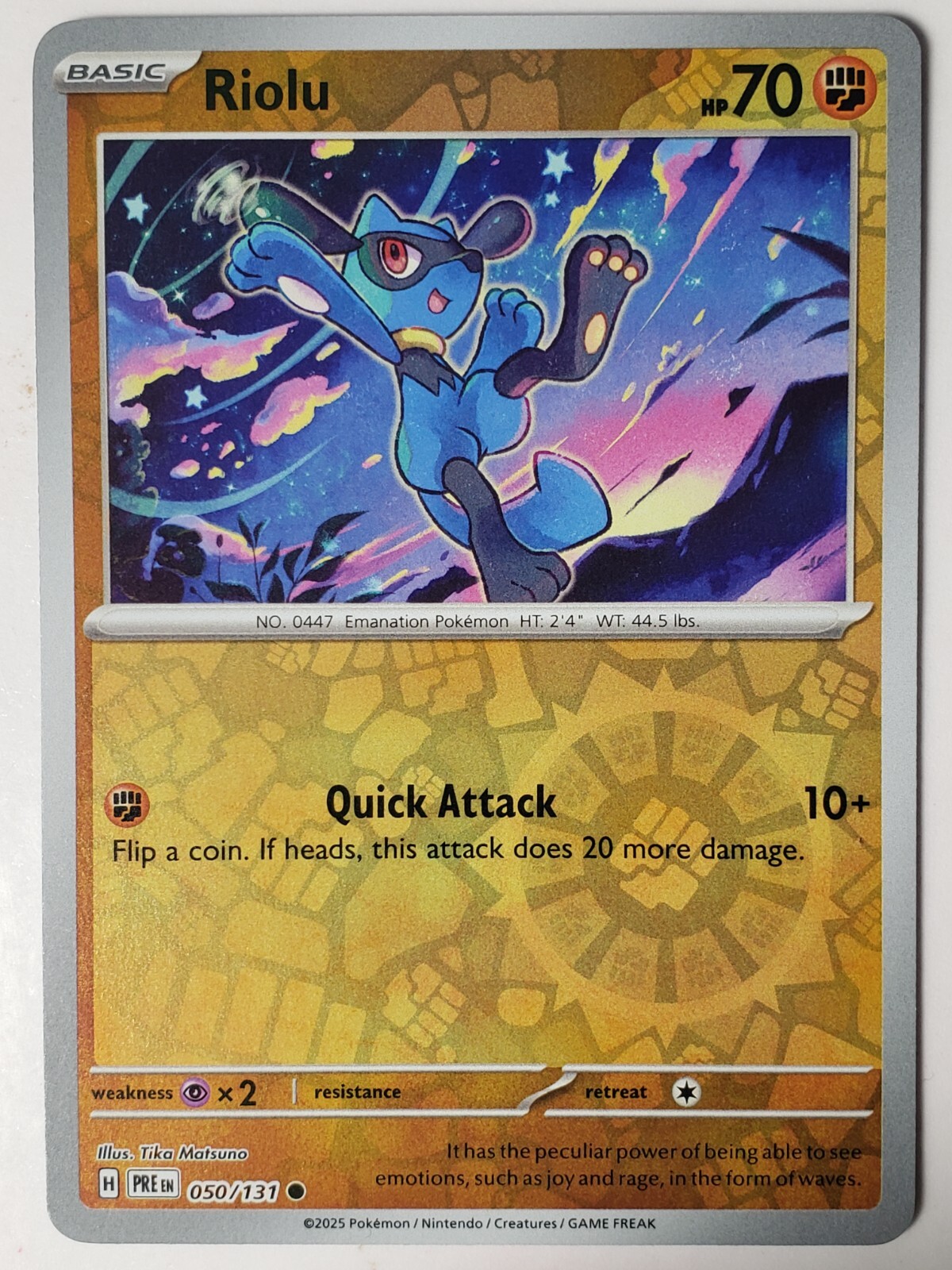 REVERSE HOLO Riolu 050/131 NM / M - Prismatic Evolutions Pokemon Card