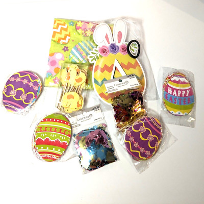 Easter Party Decorations Lot, Napkins, Cupcake Toppers, Garland, Confetti, 9 Pcs