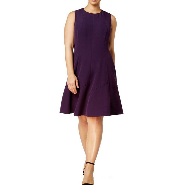 Anne Klein Women's Purple Plus Size Sleeveless Fit & Flare ...