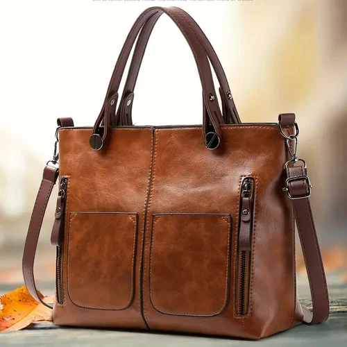 Bolso de mano grande de cuero de lujo para mujer Bolso cruzado de hombro para dama en marrón - Imagen 2 de 16