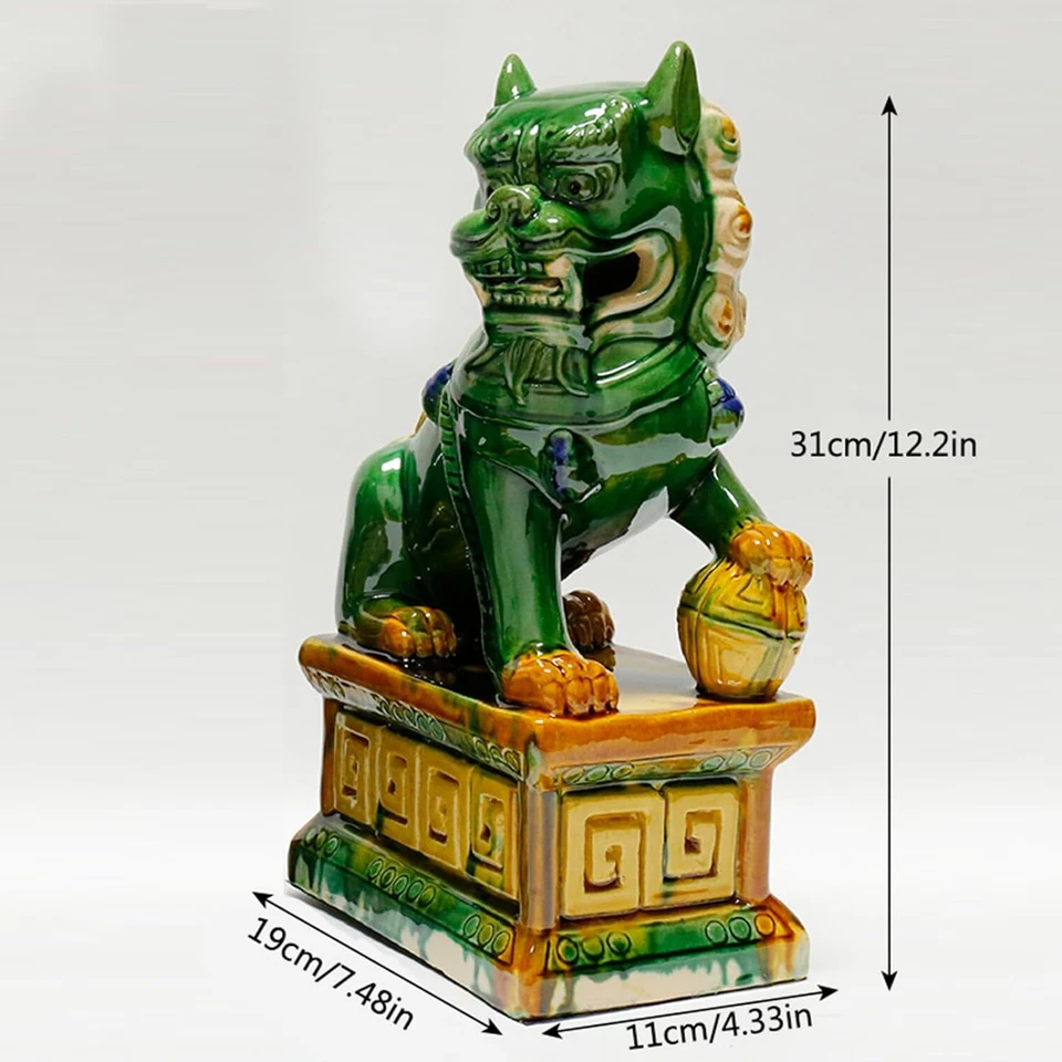 Sancai Ceramic Foo Dogs Pair of Tang Dynasty Feng Shui Guardian LionsHandcrafted - Image 2 of 4