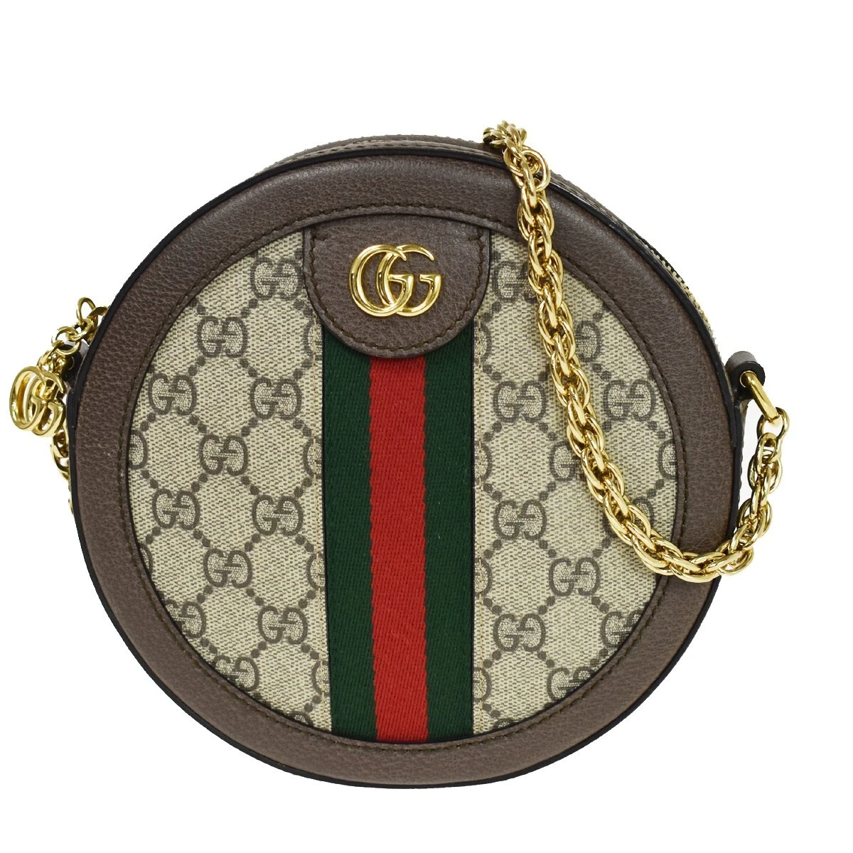 GUCCI Ophidia GG Pattern Round Chain Shoulder Bag Supreme Leather