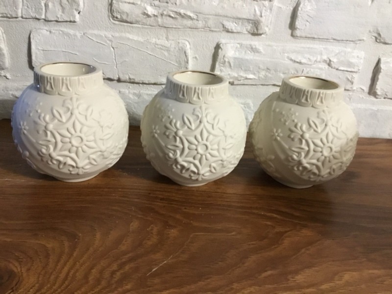 Vintage Lenox Bisque Ornamental Glow Snowflake Scroll Votive Holders Lot of 3