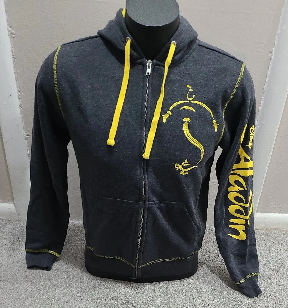 Disney Aladdin BROADWAY MUSICAL Heather Gray Yellow Full Zip HOODIE Size XS