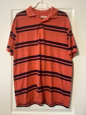 Saddlebred Men  s Pink Blue Striped Short Sleeve Perfect Polo Shirt Size Large
