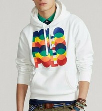 Polo Ralph Lauren Men Colorful Polo Logo Fleece Graphic Hoodie White
