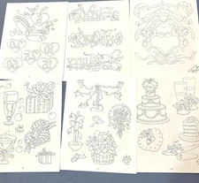 6 Vintage Iron On Transfer Individual Pattern Lot Wedding Anniversary Theme