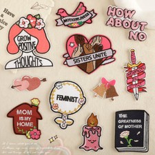 10PCS Iron on Embroidery Patches Feminism Applique DIY Clothes Mother Day Gift