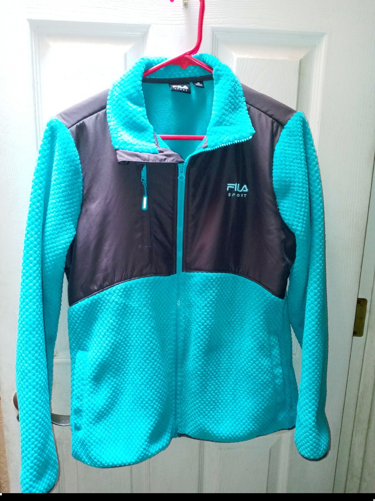FILA Sport Giacca Pile Peluche Donna Media Blu Teal Full Zip Manica Lunga