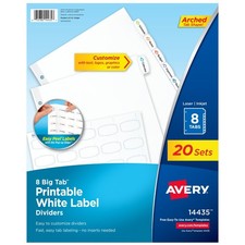 Avery Big Tab bedruckbare weiße Etikettenteiler für 3 Ringordner 8 Register pro Set W