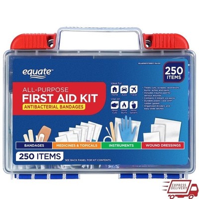 All Purpose First Aid Kit 250 Items Antibacterial Bandages Travel Home Emergency