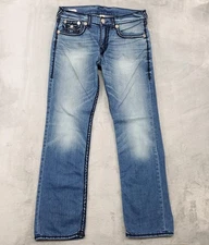 True Religion Ricky Jeans Mens 34x32 Blue Relaxed Straight Flap Ropestitch